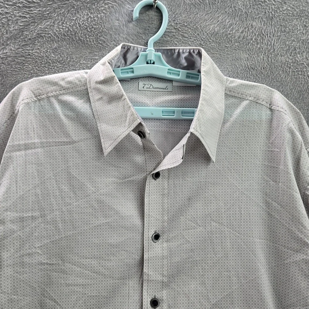 7 Diamonds‎ Men Button Up Shirt XXL Gray Geometric Long Sleeve